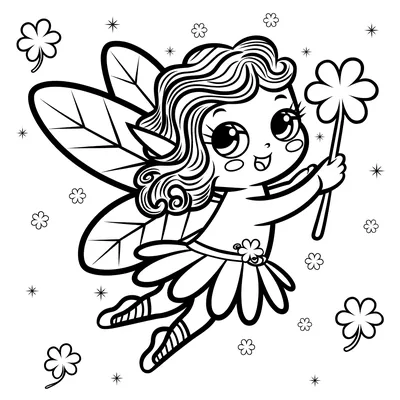 Colouring page: clover faerie with a wand