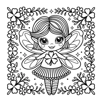 Colouring page: faerie in a framed border
