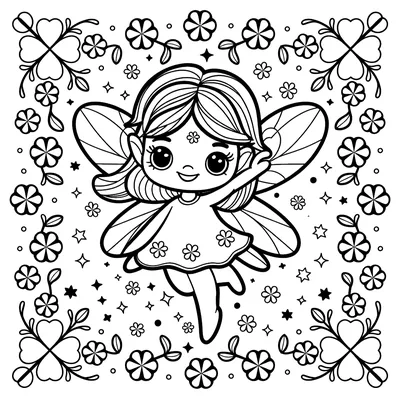 Colouring page: faerie with a flower border