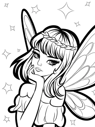 Colouring page: anime-style faerie
