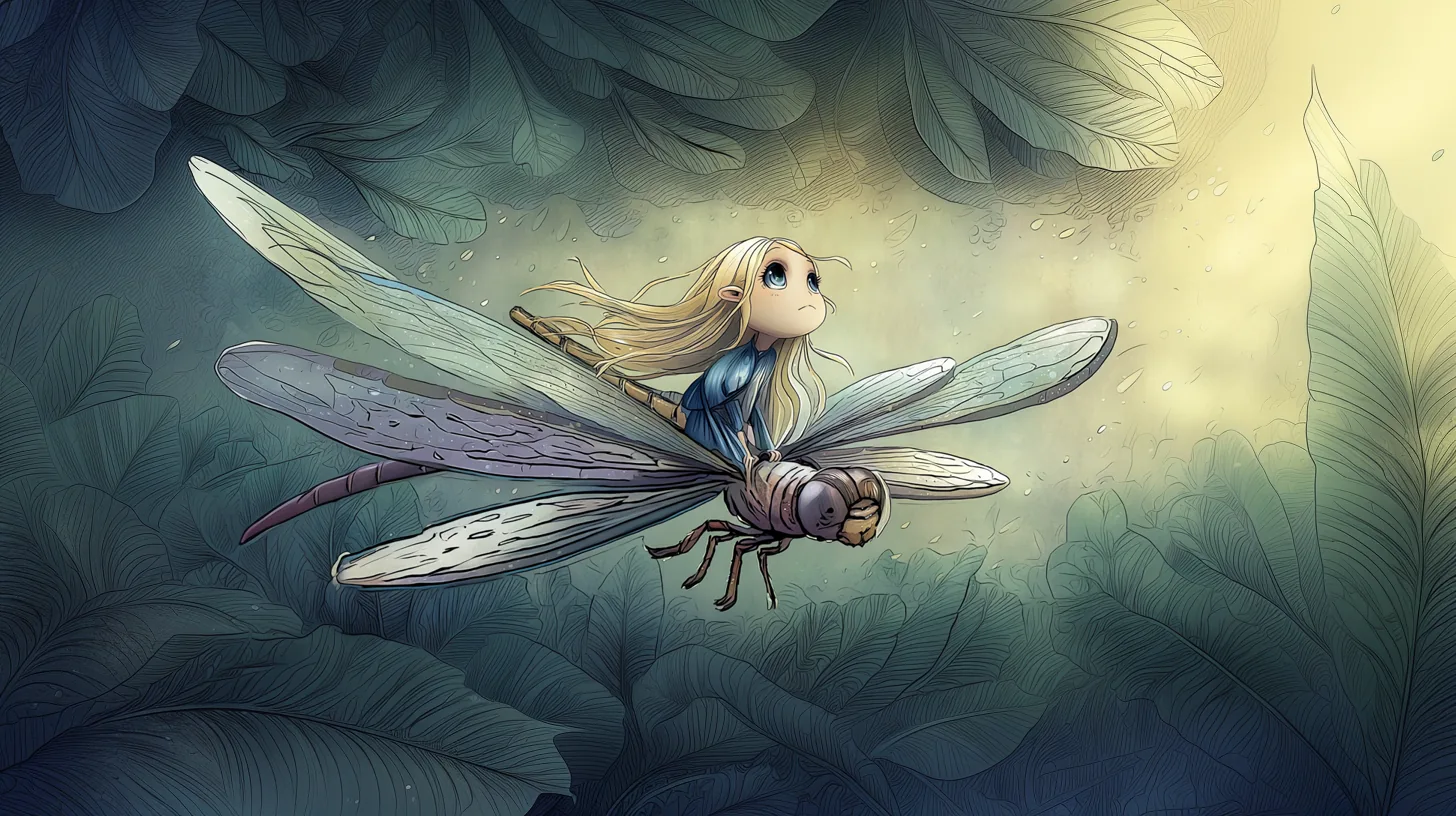 A little faerie riding a dragonfly